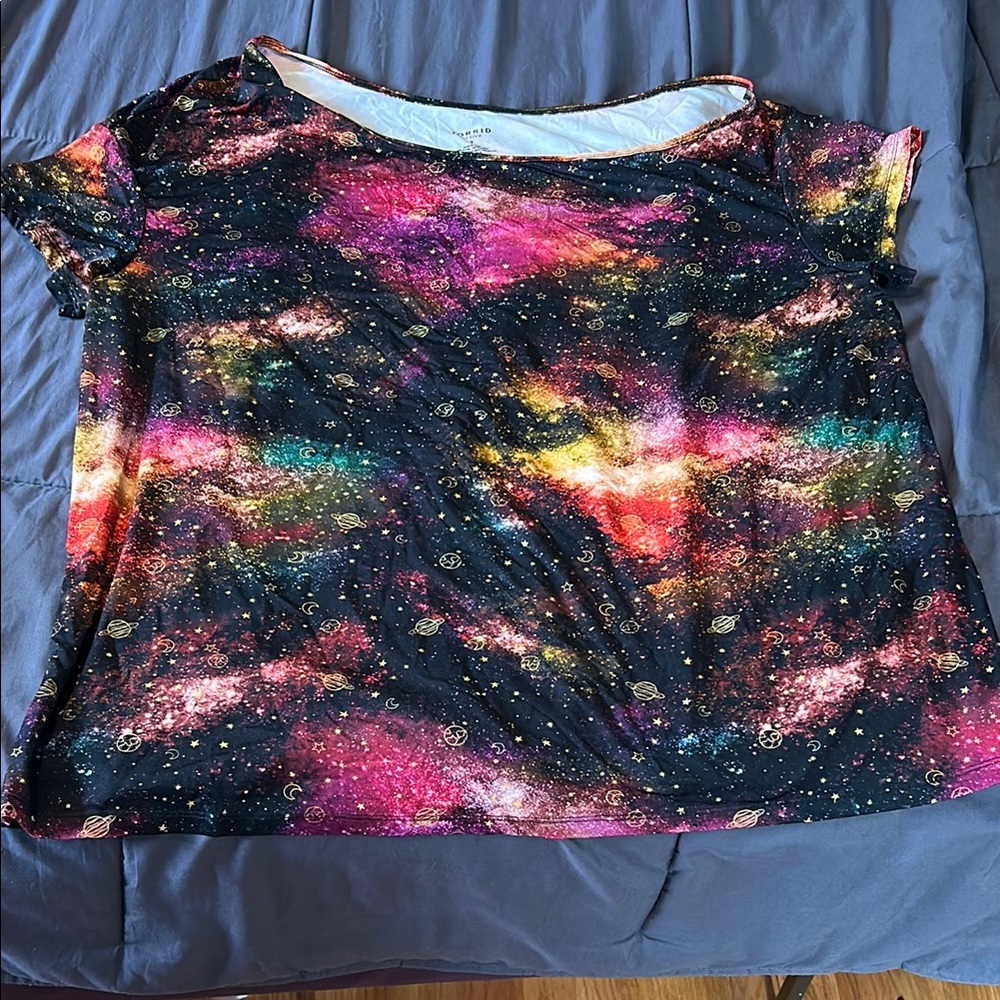 Torrid Plus Size 2 2X Galaxy Cosmos Off Shoulder Stretchy T-shirt